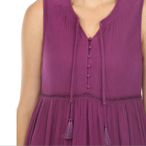 🆕 Johnny Was Calme Gauze Tiered Midi Dress w/ Shirring Boho Chic Purple • SMALL - Picture 6 of 8